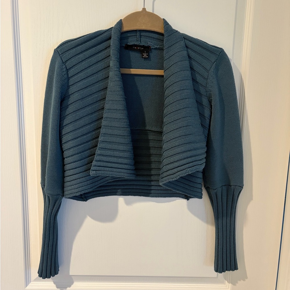 Llewellyn Teal Blue Ribbed Women's Cropped Sweater